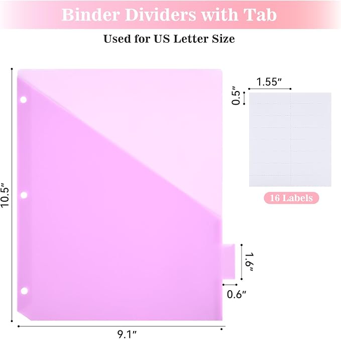 SUQJOY Binder Dividers with Pockets, Durable Plastic Subject Dividers with - Image 3