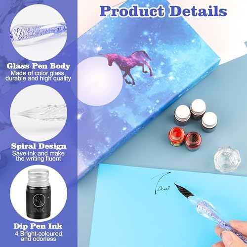 Luxiv Glass Dip Pen Set, Purple Crystal Pen With Ink, Holder, and Package