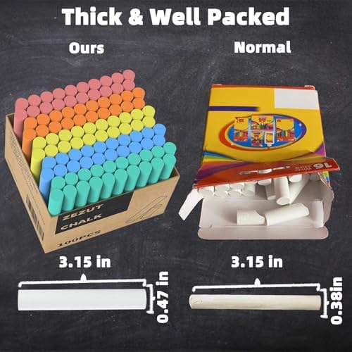 Colored Chalk Bulk 100 Pack for Schools, 11 mm Chalkboard Chalk Sticks