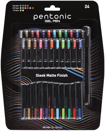 Pentonic Gel Pens, 24 Count, Assorted Colored Ink (12 Colors, 2 Of Each Color), Medium & Fine Point, Smooth Writing For Journaling (1002353)
