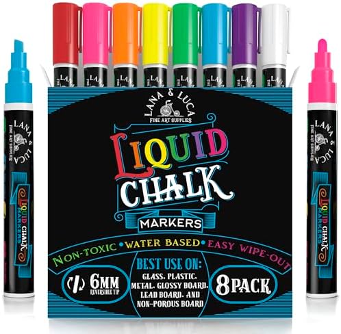 LANA & LUCA Liquid Chalk Markers - Bold Colors - 8 Pack, 6mm Tip