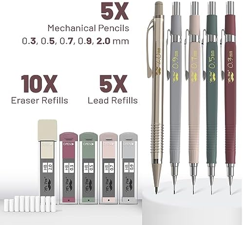 Mr. Pen- Art Mechanical Pencil Set, 5 Sizes (0.3, 0.5, 0.7, 0.9, 2.0mm)