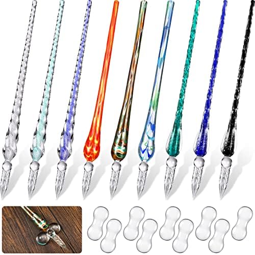 Outus 9 Pieces Glass Dip Pen Handmade Glass Signature Calligraphy Pen