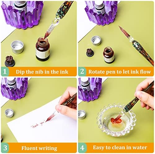Zonon 6 Pcs Glass Dip Pen,Vintage Color,Fresh Style