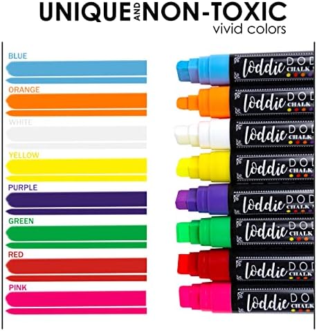 Loddie Doddie Chalk Markers for Blackboard, Wipes with Water, 15 mm, 8 Pack