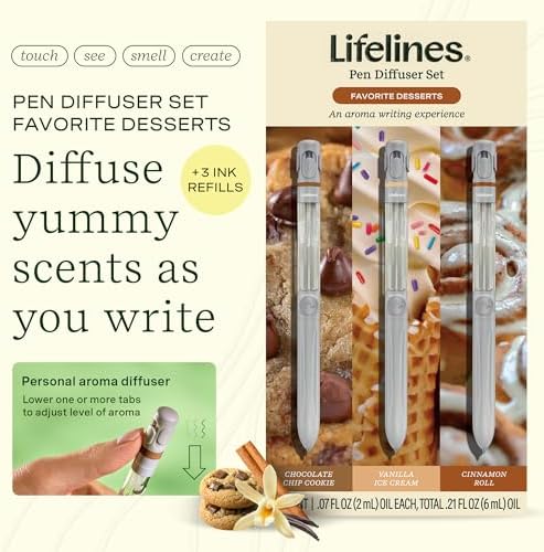 Lifelines Pen Diffuser, 3 Pack Favorite Desserts, 1mm Black Ballpoint Pen