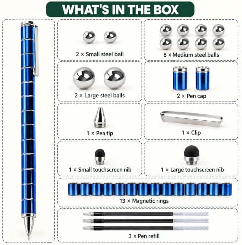 Magnetic Fidget Pen, Deformable Magnet Building Pen with Metal Rings, Fidget Toy for Stress Relief & Focus, Smooth Writing Ballpoint with Touchscreen Tip, Gift for Teens Kids 8+ & Adults