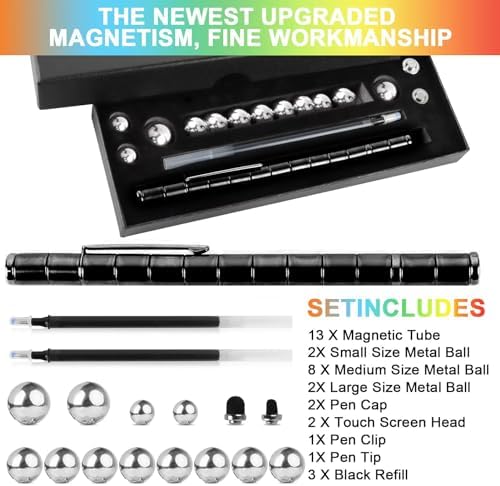 Magnetic Fidget Pen, Black Modular Magnet Writing Tool for Adults, DIY Multifunctional Decompression Desk Toy, Unique Birthday Gift for Office, Holiday Present for 14 Years and Up