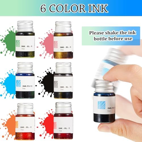 Zonon 14 Pcs Glass Dip Pen Ink Set for Art Supplies, Green Color Style