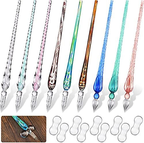 9 Pieces Glass Dip Pen Handmade Signature Pen, Vintage Style, Fresh Color