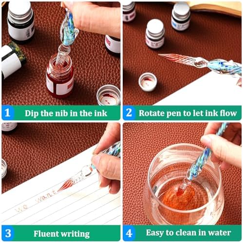Zonon 14 Pcs Glass Dip Pen Ink Set for Art Supplies, Blue Color Style