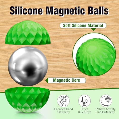 Silicone Magnetic Fidget Balls, Set of 6 Quiet Sensory Desk Toys for Adults