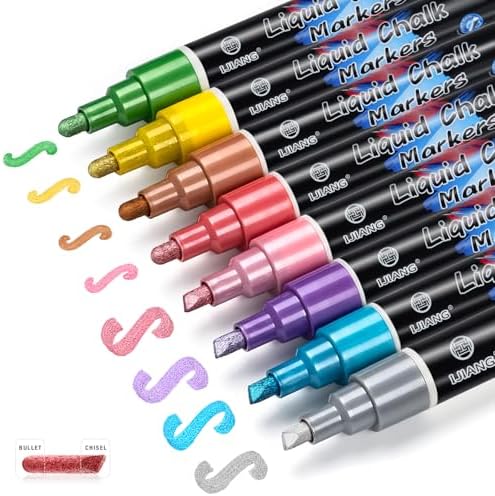 Chalk Markers 8 Metallic Colors Set for Blackboard & Glass Surfaces - Erase