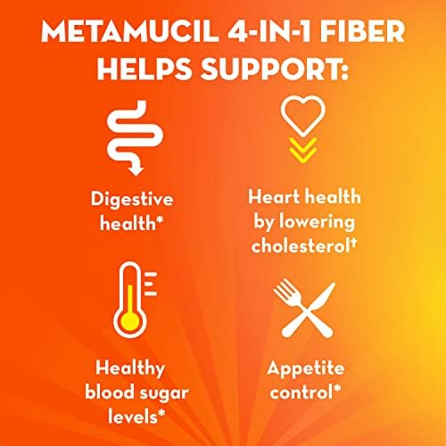 Metamucil On-the-Go, Daily Psyllium Husk Powder Supplement with Real Sugar, 4-in-1 Fiber for Digestive Health, Orange Smooth Flavored Drink, 2 pack x 30 count = 60 Packs Total