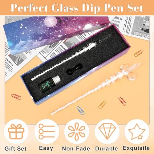 Luxiv Glass Dip Pen Set, Purple Crystal Pen With Ink, Holder, and Package