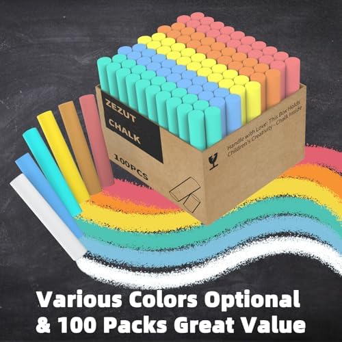 Colored Chalk Bulk 100 Pack for Schools, 11 mm Chalkboard Chalk Sticks
