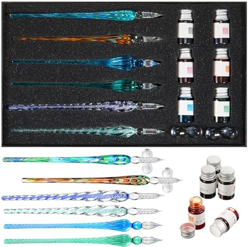 Zonon 14 Pcs Glass Dip Pen Ink Set for Art Supplies, Green Color Style
