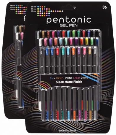 Pentonic Gel Pens, 36 Count, 36 Assorted Colors (Assorted Color, Neon, Pastel & Glitter), Medium & Fine Point, Smooth Writing For Journaling (1002358) (Pack of 2)