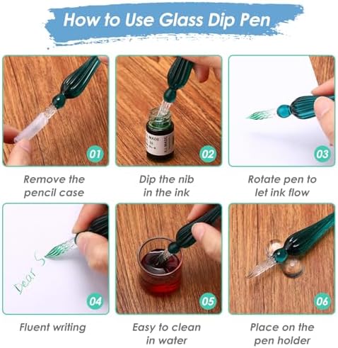 9 Pieces Glass Dip Pen Handmade Signature Pen, Popular Style, Bright Color