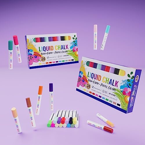 Chalk Markers 24 Vibrant Color Set for Blackboard & Glass Surfaces - Erase