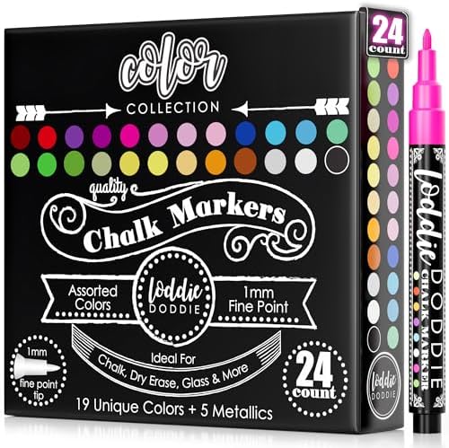 Loddie Doddie Chalk Markers, Fine Tip Chalk Markers, Multicolor, 24 Pack