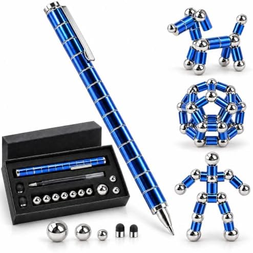Magnetic Fidget Pen, Deformable Magnet Building Pen with Metal Rings, Fidget Toy for Stress Relief & Focus, Smooth Writing Ballpoint with Touchscreen Tip, Gift for Teens Kids 8+ & Adults