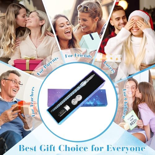 Luxiv Glass Ink Pen Set, Glass Dip Pen with Fluorescent Ink and Pen Holder Art Crystal Glass Pens for Signatures, Business Christmas Gift Glass Ink Pens (Blue, Basic)