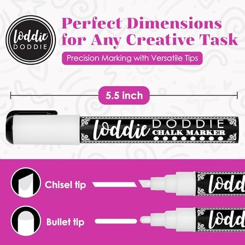 Loddie Doddie Liquid Chalk Markers, Chalk Markers for Glass, White, 4 Pack