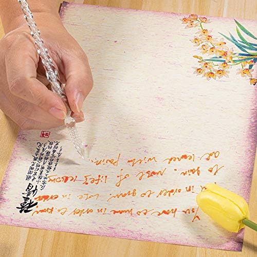 Handmade Glass Dip Pen Crystal Calligraphy Pen Signature Dipped Pen for Artist Women Men Teens,Writing Drawing Decoration Gifts (Silvery)