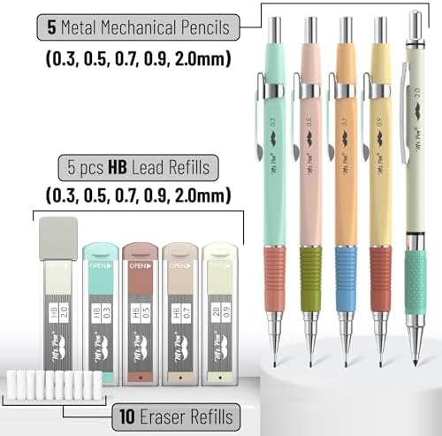 Mr. Pen- Art Mechanical Pencil Set, 5 Metal Mechanical Pencils (0.3, 0.5