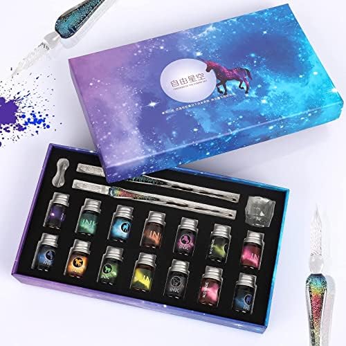 glass dip pen set,Calligraphy pens for beginners,ink pen, Writing, Signatures, Calligraphy, Decoration, Gift with two Art pen (Colorful)