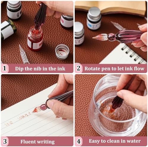 Zonon 6 Pcs Glass Dip Pen,Pink Color,Classic Style