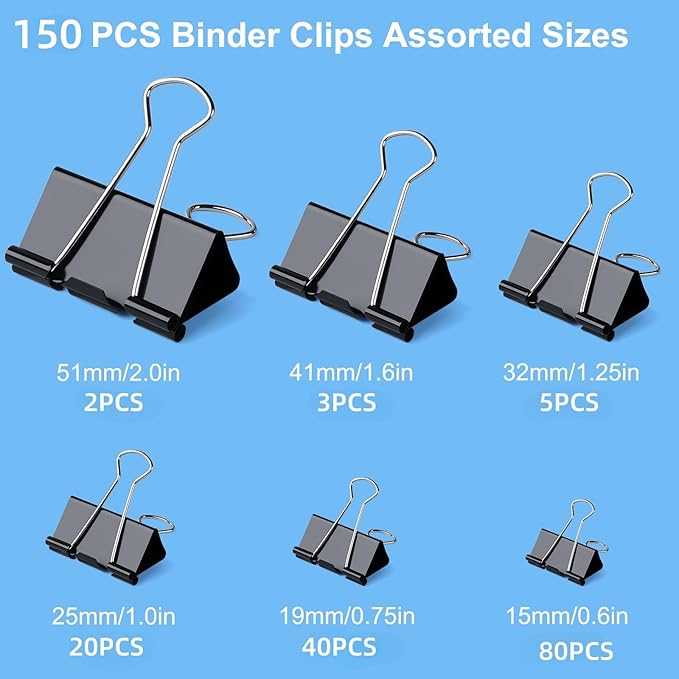 150 PCS Binder Clips Assorted Sizes, Extra Large Medium Small Mini and Micro - Image 2