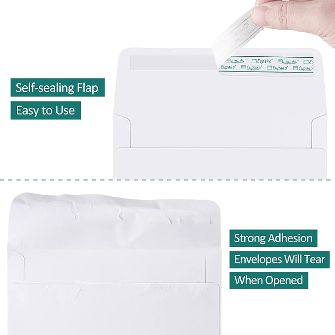 Eupako A2 White Paper Envelopes 100 Pack 4.375x5.75" Invitation Envelopes Self - Image 3