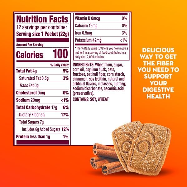 Metamucil Fiber Thins,Daily Fiber Supplement Snack,Psyllium Husk Powder,5g-Fiber per Serving,Supports Digestive Health and Satisfies Hunger,Cinnamon Spice Flavor,12 Servings Each,(Pack of 8)