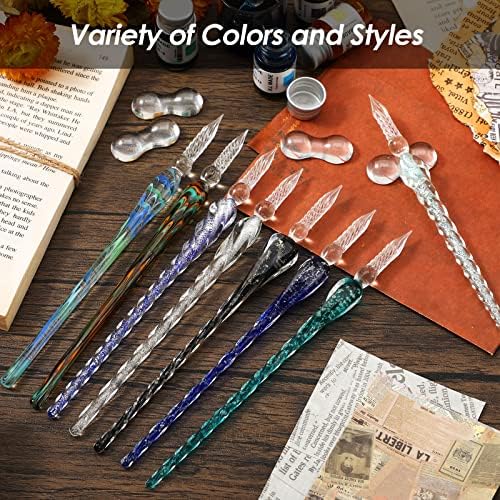 Outus 9 Pieces Glass Dip Pen Handmade Glass Signature Calligraphy Pen