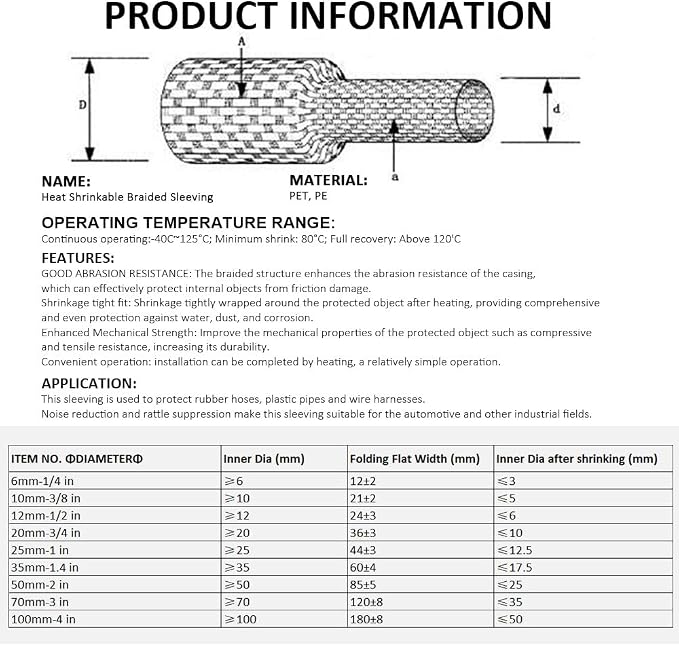 20 FT 3/8 inch 2:1 Heat Shrinkable Braided Sleeving Heat Shrink Sleeve Abrasion - Image 2