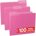 100 Packs Pink File Folder, 1/3-Cut Tabs, Manilla File Folders Letter Size by OfficeSuppliesDirect