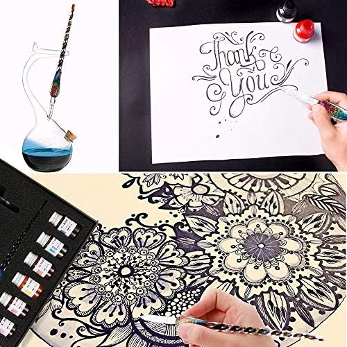 Handmade Glass Dip Pen Ink Set, Crystal Calligraphy Pen with Colorful Inks
