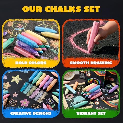 JOYIN 18 PCS Washable Sidewalk Chalk, 3 Packs Total, 3 Styles (Tie-Dye, Glitter & Neon), Outdoor Chalks for Painting, Drawing, Easter Basket Stuffers