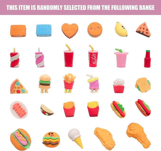 56Pcs 3D Food Erasers for Kids, All are Food Styles, Random Desktop Pets Toys - Image 5