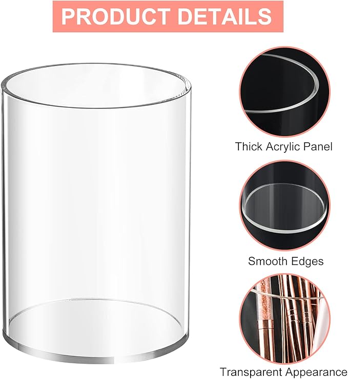 Mototo 8 Pieces Clear Acrylic Pen Holder Round Acrylic Pencil Cup Clear Makeup - Image 3