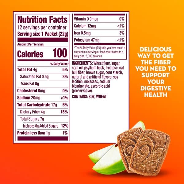 Metamucil, Fiber Thins, Daily Psyllium Husk Fiber Supplement, Supports Digestive Health and Satisfies Hunger, Apple Crisp Flavor, 48 Total Servings (4 Packs of 12)