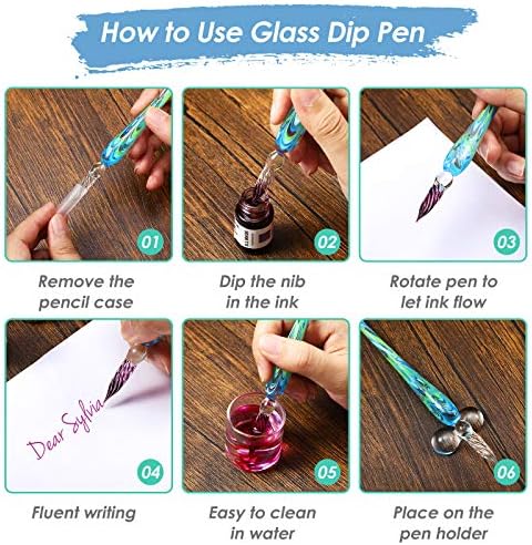 9 Pieces Glass Dip Pen Handmade Signature Pen, Vintage Style, Fresh Color