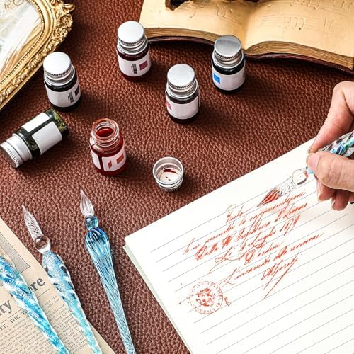 Zonon 6 Pcs Glass Dip Pen,Blue Green Color,Classic Style