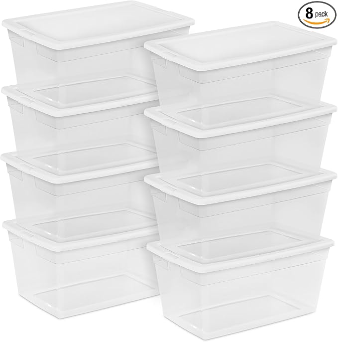 Sterilite 8-Pack 90 Quart Storage Box, Stackable Clear Plastic Bins by Sterilite