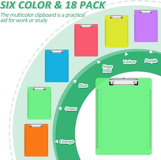 Plastic Clipboards, PANDRI 18 Pack Clear Colored Clipboards, Low Profile Clip - Image 3