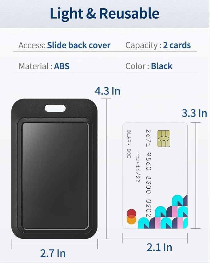 Uniclife 10 Pack Sliding ID Badge Holder Hard Black Vertical Plastic Card Case - Image 5