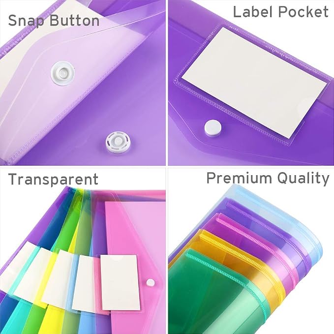 Sooez 6 Pack Folders Plastic Envelopes, Letter A4 Size Poly File Envelopes - Image 4