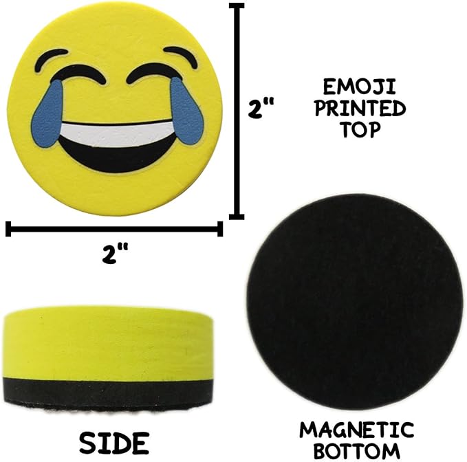 VIZ-PRO Magnetic Smiley Face Circular Whiteboard Eraser / 8 Pack of 2" Dry - Image 3